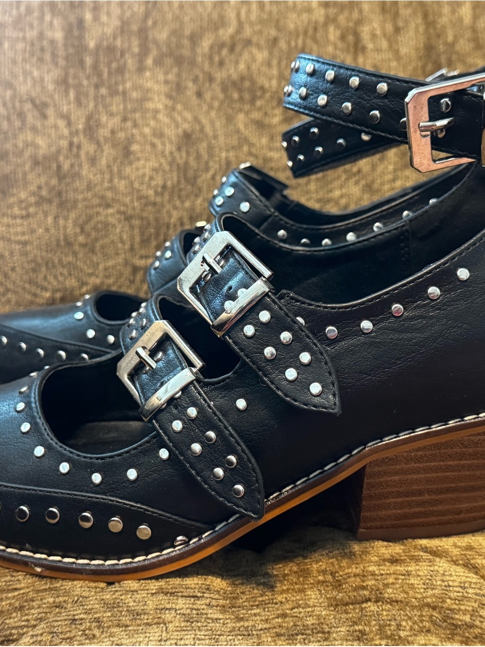 Corkys Black Studded Triple-Buckle Flats - Picture 5 of 8